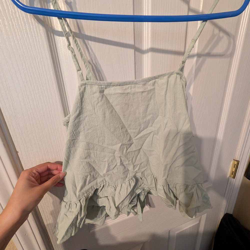 SHEIN Sage Green Ruffle Button-Front Cami - Picture 3 of 4